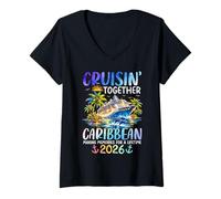 Femme Cruisin Together Caraïbes 2026 Souvenirs de Vacances T-Shirt avec Col en V