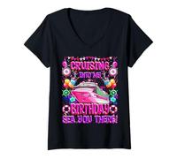 Femme Cruising Into My Birthday - T-shirt de croisière amusant Sea You There T-Shirt avec Col en V