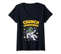 Femme Crunch Commander Cool Stars Astronaute Spatial Funny Pickle T-Shirt avec Col en V