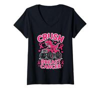Femme Crush Breast Cancer Dino Rose Camion Ruban Sensibilisation T-Shirt avec Col en V