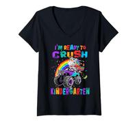Femme Crush Kindergarten Unicorn Monster Truck Back to School T-Shirt avec Col en V