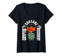 Femme Cryptide Couture Fleur Botanique et Squelettes Mystiques T-Shirt avec Col en V