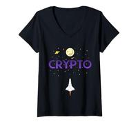 Femme Cryptocurrency Space Rocket Crypto Go Up Only in Crypto T-Shirt avec Col en V
