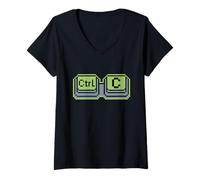 Femme Ctrl C Ctrl V Parent Enfant G amille Humour Duo Assorti T-Shirt avec Col en V