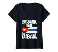 Femme Cuba Flag Pride DNA Cuban Husband Dad Love Proud Fathers Day T-Shirt avec Col en V