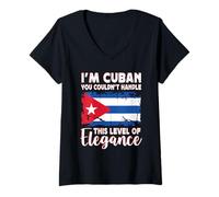 Femme Cuba Flag Proud Elegant Cuban Boyfriend Girlfriend T-Shirt avec Col en V