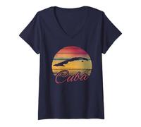 Femme Cuba Island Chemise Carte Vintage Patrimoine Cubain T-Shirt avec Col en V