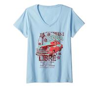 Femme Cuba Voiture Ancienne Rhum Plage La Havane Cadeau Souvenir T-Shirt avec Col en V