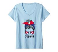 Femme Cuban Cubana Girl Cuban Heritage Cuba Flag T-Shirt avec Col en V