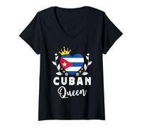 Femme Cuban Queen Cuba Flag Proud Cuban Woman T-Shirt avec Col en V