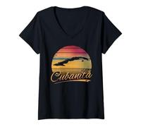Femme Cubanita Chemise Carte de l'île Cuba Patrimoine Hispanique Cubain T-Shirt avec Col en V