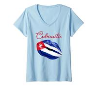 Femme Cubanita Lips Formed by The Cuban Flag Design T-Shirt avec Col en V