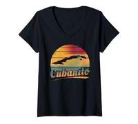 Femme Cubanito Chemise Cuba Island Map Retro Cuban T-Shirt avec Col en V
