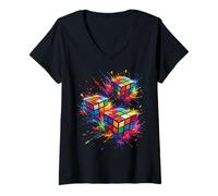 Femme Cube Puzzle - Design Amusant Casse tête Jeux de réflexion T-Shirt avec Col en V