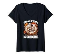 Femme Cuddle Cat Graphic for Women Funny Fall Saying for Autumn T-Shirt avec Col en V