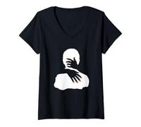 Femme Cuddle Minimalist Dark Esthétique Ombre Mains Graphique Amour T-Shirt avec Col en V