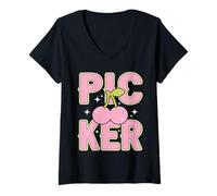 Femme Cueillette de Cerises et Cerises T-Shirt avec Col en V