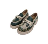 Femme Cuir Vegan Vert Mocassins - I Do What I Want Motif
