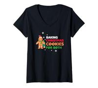 Femme Cuire des Biscuits pour Les sages et coquins à Noël T-Shirt avec Col en V