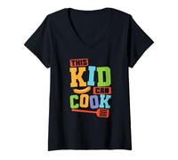 Femme Cuisiner cet Enfant Peut Cuisiner T-Shirt avec Col en V
