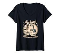 Femme Cuisiner parce que le meurtre n'est pas une erreur Funny Baking T-Shirt avec Col en V