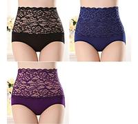 Femme Culotte Slips Lot De 3 Culottes en Dentelle pour Dames Taille Haute Doux Respirant Femme Sexy Slips Extensibles pour Abdomen, Ensemble 1, L