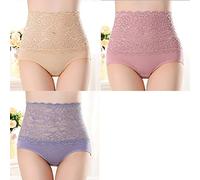 Femme Culotte Slips Lot De 3 Culottes en Dentelle pour Dames Taille Haute Doux Respirant Femme Sexy Slips Extensibles pour Abdomen, Ensemble 2, M