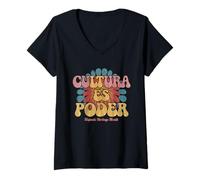 Femme Cultura ES Poder Tshirt Hispanic Heritage Latina Empowerment T-Shirt avec Col en V