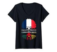 Femme Culture française avec racines camerounaises T-Shirt avec Col en V