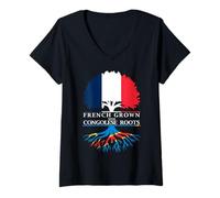 Femme Culture française avec racines congolaises T-Shirt avec Col en V