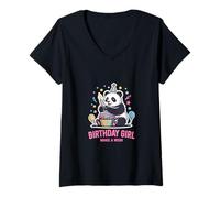 Femme Cupcake en Forme de Panda à Motif d'anniversaire pour Fille, Faites Un voeu T-Shirt avec Col en V