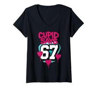Femme Cupidon Dit 67 Six Sept Saint-Valentin drôles pour Enfants 6-7 Meme T-Shirt avec Col en V