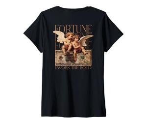 Femme Cupidon et psyché deux anges bébé avec dollar Fortune (BACK) T-Shirt avec Col en V