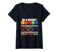 Femme Cœur Arc-en-Ciel Soyez décents Humains Pas durs LGBT Mois de T-Shirt avec Col en V