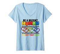 Femme Cœur Arc-en-Ciel Soyez décents Humains Pas durs LGBT Mois de T-Shirt avec Col en V