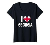 Femme Cœur avec drapeau géorgien « I Love Georgia » T-Shirt avec Col en V