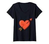 Femme Cœur avec flèche Symbole d'amour T-Shirt avec Col en V