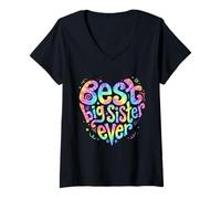 Femme Cœur « Best Big Sister Ever » T-Shirt avec Col en V