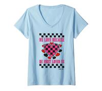 Femme Cœur chrétien de Saint-Valentin Parce qu'il Nous a d'abord aimé T-Shirt avec Col en V