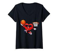 Femme Cœur de Basket-Ball Amusant Valentine Design Mignon Sports Love T-Shirt avec Col en V
