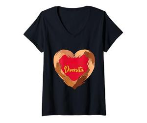 Femme Cœur de Diversité: Un Monde de Couleurs et de Cultures T-Shirt avec Col en V