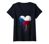 Femme Cœur de la République tchèque T-Shirt avec Col en V
