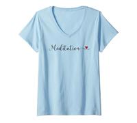 Femme Cœur de méditation avec Typographie Manuscrite T-Shirt avec Col en V