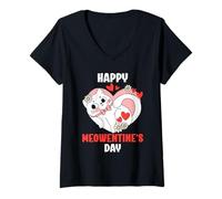 Femme Cœur de Saint-Valentin avec Citation Chat Mignon Filles Chaton T-Shirt avec Col en V