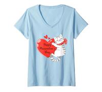 Femme Cœur de Saint-Valentin avec Citation Chat Mignon Filles Chaton T-Shirt avec Col en V