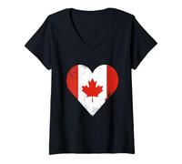 Femme Cœur Drapeau du Canada T-Shirt avec Col en V