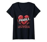 Femme Cœur Fragile, Je Viens de déposer Mon Enfant à l'université T-Shirt avec Col en V