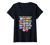 Femme Cœur hispanique avec Drapeaux de Pays T-Shirt avec Col en V