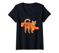 Femme Cœur Humoristique en Forme de Crosse de Chat Orange pour la Saint-Valentin I Love You T-Shirt avec Col en V
