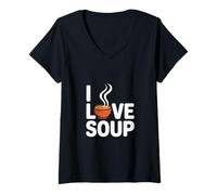 Femme Cœur « I Love Soup » T-Shirt avec Col en V